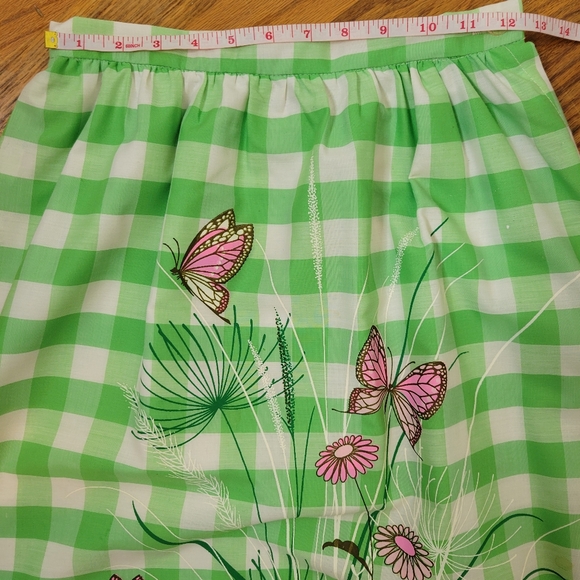 Vintage 1970s Miss Shaheen Green  Long Maxi Skirt with Butterfly Print Size 8 - Picture 12 of 16